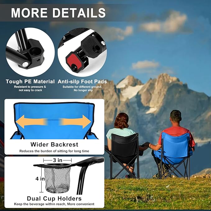 Joyfair Portable Camping Chair, Outdoor Lawn Folding Chairs for Adults, Heavy Duty Large Foldable Chairs for Beach, Fishing, Tailgating and More Outdoor Sport, Carry Bag & Cup Holder