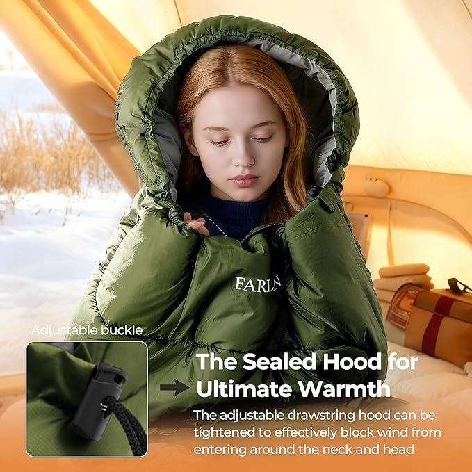 FARLAND Sleeping Bag for Adults, Cold Weather & Warm Plush Fleece-Lined Interior - Portable Waterproof Windproof with Compression Sack for Camping Hiking Traveling Indoor & Outdoor