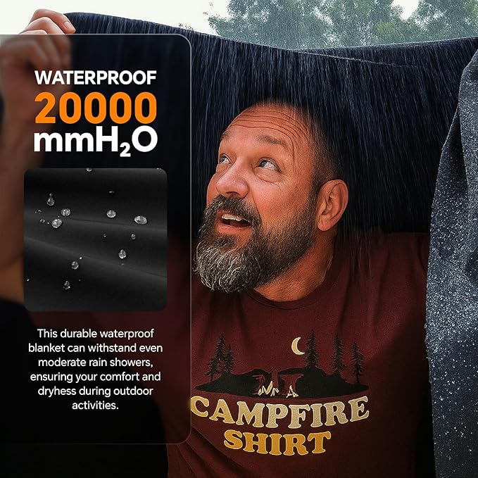 BEDELITE Large Waterproof Camping Blanket, Lightweight for Cold Weather, Foldable Fleece Stadium Blanket for Outdoor Sports, Windproof, Wearable, Machine Washable, 55" x 80",Black (Pack of 2)