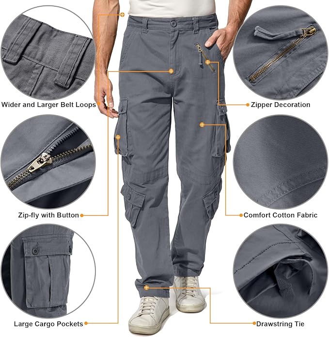 Men's BDU Casual Military Pants, Tactical Wild Army Combat ACU Rip Stop Camo Cargo Work Pants Trousers with 8 Pockets