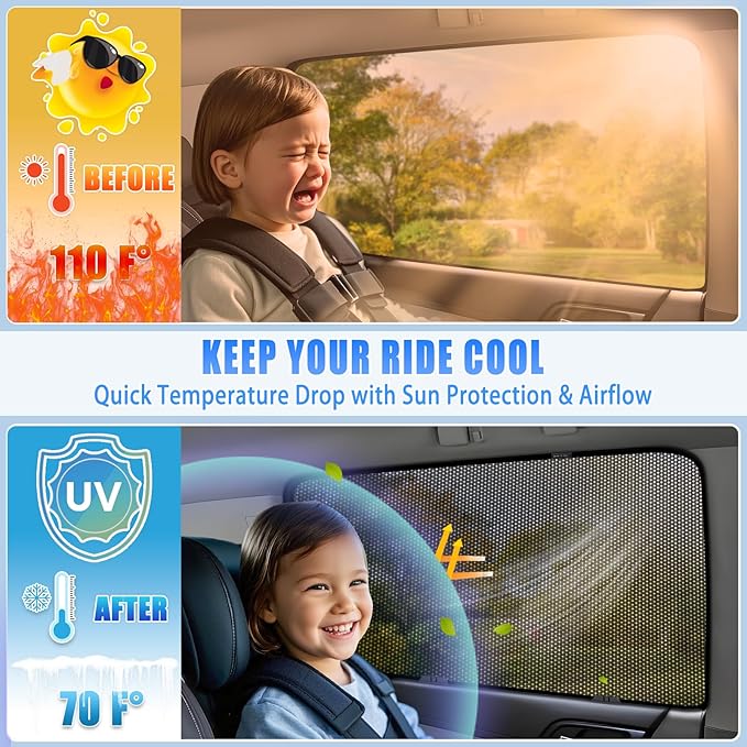 ZATOOTO Car Window Shades for Equinox 2018-2024, Car Window Cover for Baby Sun Shade Blocker Breathable Mesh Reduce UV Rays and Heat Insulation, Privacy Protection for Camping Rest