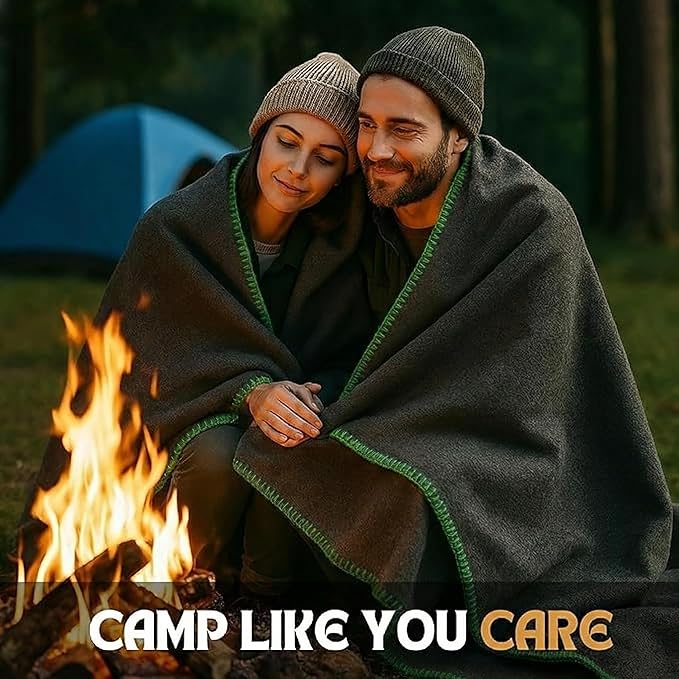 Wool Camping Blanket – 70% Wool Heavy-Duty Military Style Throw, Warm & Washable, Fire Retardant Cover for Emergency, Survival & Outdoor Use – Perfect for Camping, Car, Home & Hiking, Grey 62x84