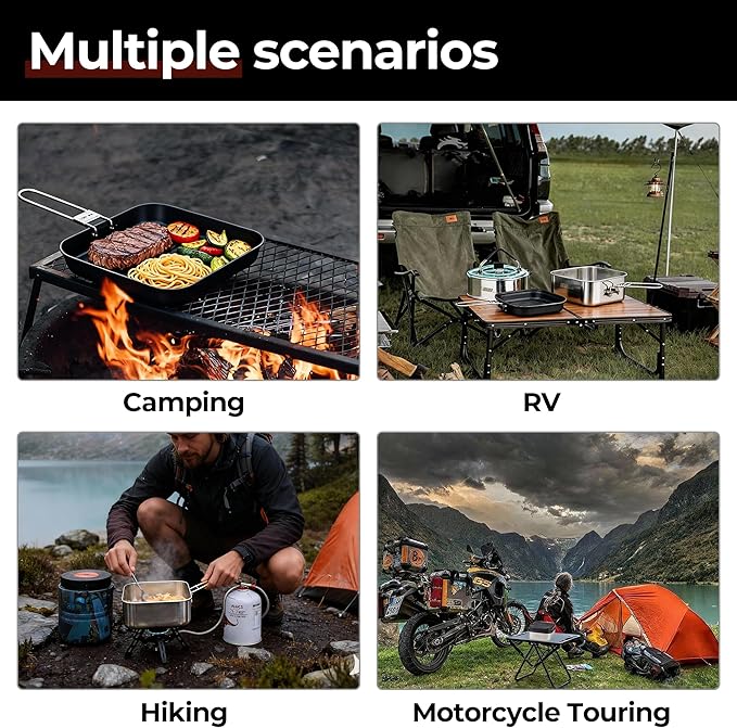 ALOCS Camping Cookware Set, Stainless Steel Pot, 7-inch Non-Stick Pan, Portable Kettle, Outdoor Cooking System with Carry Bag for Kitchen, Picnic, Hiking, Backpacking,Fishing and Campfire