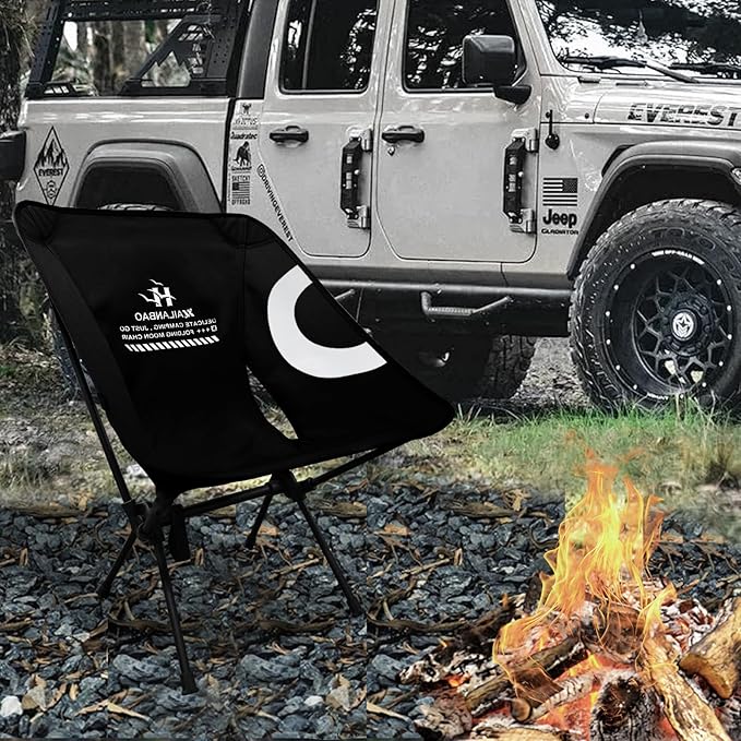 Folding Camping Chair for Adults, Heavy Duty 300lbs Capacity Compact Backpacking Hiking Chair – Portable Durable Outdoor Chair with Ergonomic Support (Black)