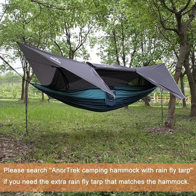 AnorTrek Camping Hammock with Mosquito Net, Double & Single Lightweight Portable Hammocks with Tree Straps, Parachute Hammock for Camping, Backpacking