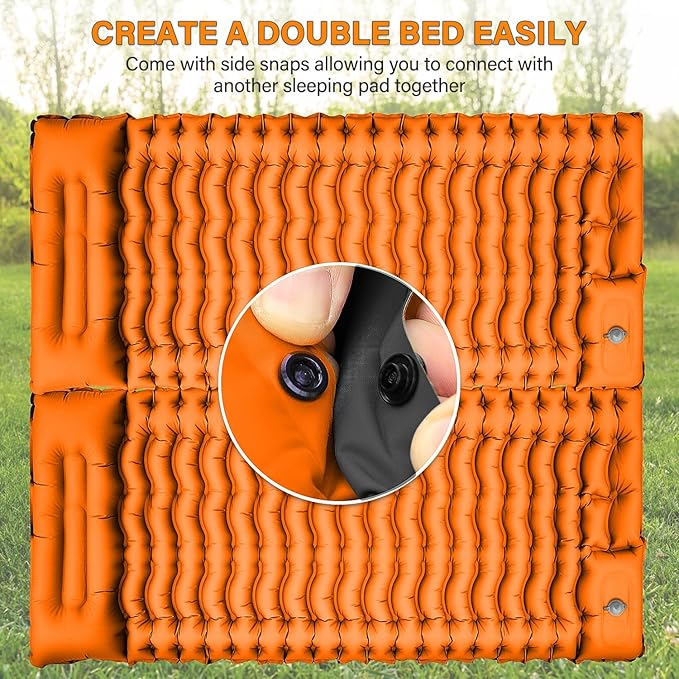 FUN PAC Camping Sleeping Pad, Ultralight Camping Pad with Pillow Built-in Foot Pump Inflatable Sleeping Pads Compact for Camping Backpacking Hiking Traveling - Orange