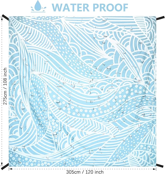 HIHOHO Beach Blanket Waterproof Sandproof Beach Mat for 1-8 Adults Quick Drying Durable Outdoor Picnic Mat for Beach Festival Travel Camping Hiking (BL-Ripple, 79"×108"(6 Person))