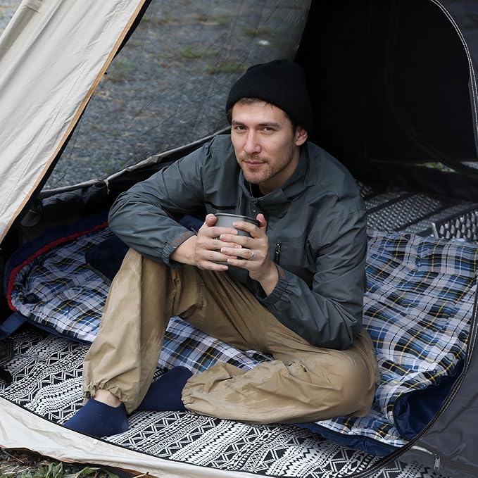 REDCAMP Flannel Sleeping Bag for Adults, Comfortable Cotton Sleeping Bags for Camping with Detachable Hood, Red/Grey/Blue/Black