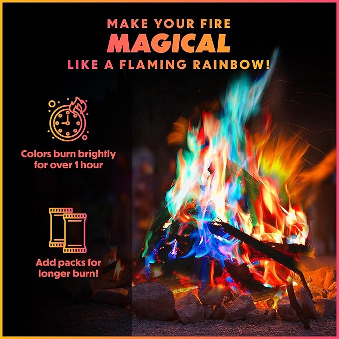 Magical Flames Fire Color Packets (25 Pack), Vibrant Multi-Color Fire for Fire Pits, Campfires, Bonfires & Fireplaces - Camping Essentials & Outdoor Party Accessories