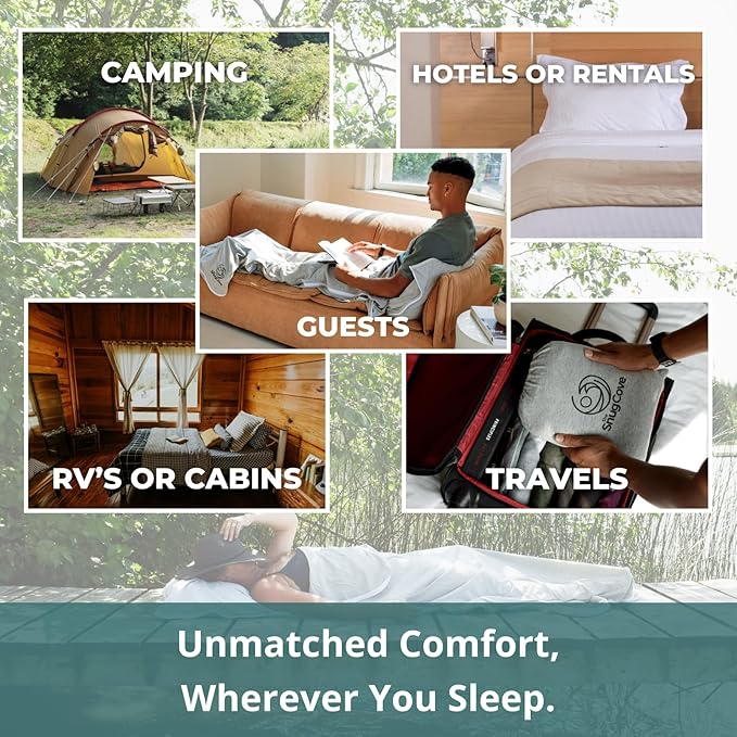 Soft Cotton Sleeping Bag Liner – 100% Organic Jersey Cotton Travel Sheet with Full Zipper, Lightweight Camping Sheet for Hotel & Travel, Single or Double Convertible Stretchy Sleep Sack for Adults