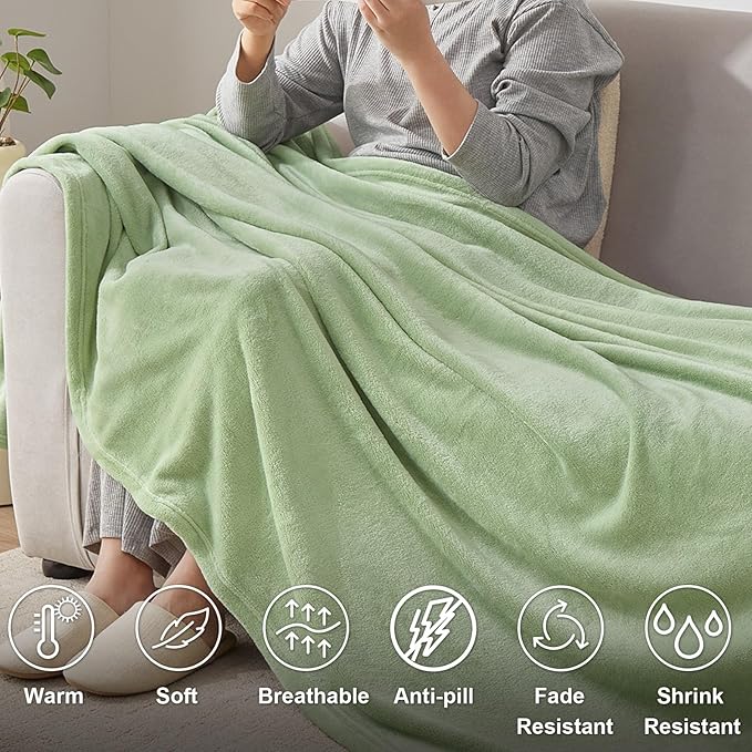 Hansleep Fleece Sage Green Twin Blanket, Super Soft Flannel Fuzzy Plush Cozy Blanket for All Seasons, Sage Green, Twin 60x80 Inches