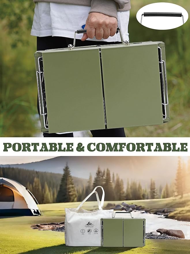 Charmline 15 x 11 inches Portable Charcoal BBQ Grill, Foldable Compact Camping Barbecue for 2–4 People, Ideal for Garden, Beach, Picnic & Tabletop Use, Green