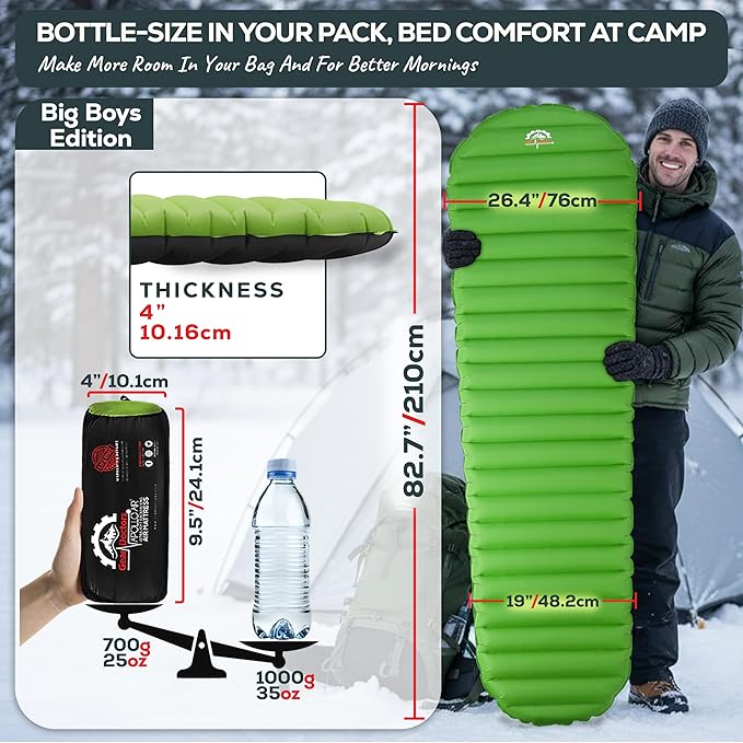 Gear Doctors ApolloAir 5.2 R-Value [25oz] Ultralight Insulated Inflatable Camping Sleeping Pad — Backpacking Sleeping Pad — Camping Mattress Compact Lightweight for Hiking—Air Mattress for Backpacking