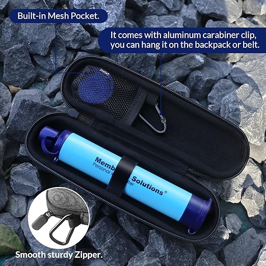 Membrane Solutions 2 Pcs Personal Water Filter Straw with 2 Storage Case Travel Carrying Bag Portable Water Filtration Carrier, Hard Shockproof EVA, for Camping, Hiking, Water Purifier Survival
