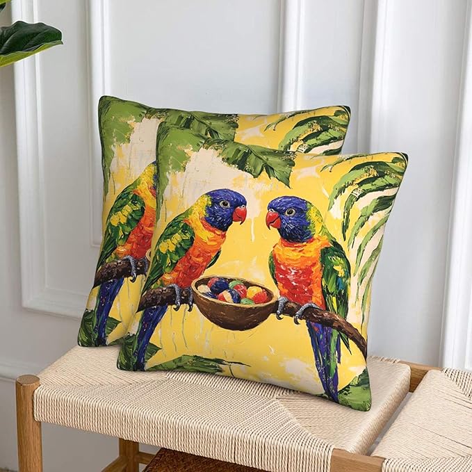 Parrot Throw Pillow Covers 18x18 inch Set of 2 Bird Pillow Case Cushion Cover for Home Sofa Couch Living Room Car Decor