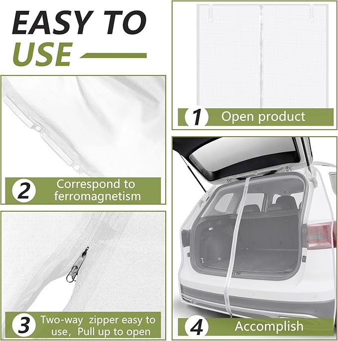 Yahenda SUV Tailgate Mesh Screen for Camping, Car Tailgate Tent Shade, Breathable Bug Screen with Magnetic Design, UV Protection Privacy Cover, Car Camping Accessories(Large,Half Wrap,White)