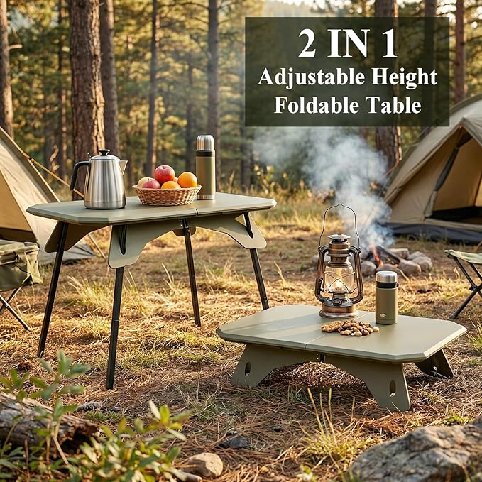 LiveGo Foldable Camping Table, Lightweight Folding Outdoor Table with Aluminum Legs, 2 in 1 Adjustable Height Portable Folding Table for Beach, Picnic, Grilling, Hiking & Fishing Indoor Outdoor