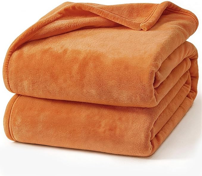 Hansleep Fleece Orange Throw Blanket, Super Soft Flannel Fuzzy Plush Cozy Blanket for All Seasons, Orange, Throw 50x60 Inches
