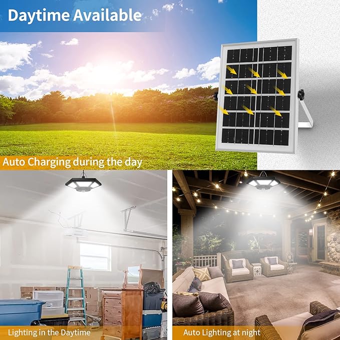 Aqonsie Solar Shed Light Indoor Outdoor 180LED Dual Head Solar Powered Pandent Daytime Work Lights with 5 Lighting Modes & 3 Timers, Solar Indoor Lights Motion Sensor with Remote for Shed Barn Garage