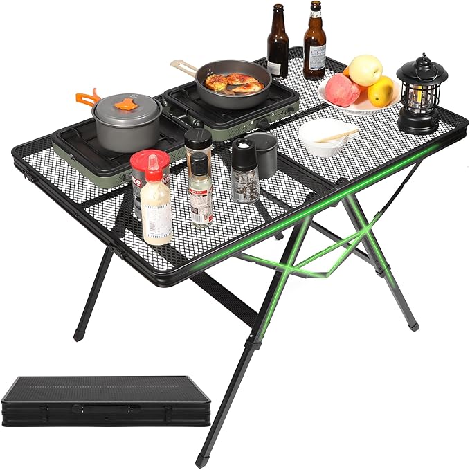 REDCAMP Folding Grill Table for Outside, Portable Metal Aluminum Outdoor Grill Table with Adjustable Height Pull-Out Square Tube Legs, Great for Camping Picnic Cooking BBQ, 36" L x 24" W