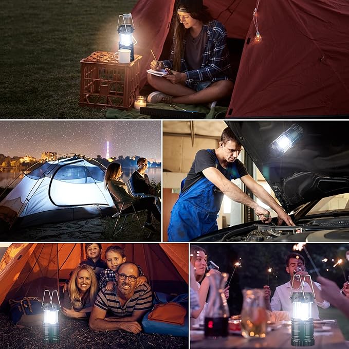 4 Pack Solar USB Rechargeable 3 AA Power Brightest COB LED Camping Lantern, Waterproof Collapsible Emergency LED Light