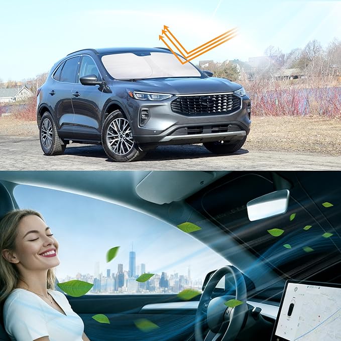 Windshield Sun Shade Accessories Compatible with 2020-2026 2024 2023 2022 2021 2020 Escape S, SE, SE Sport Hybrid, SEL, Titanium for Ford Foldable Sunshade Sun Visor Blocks UV