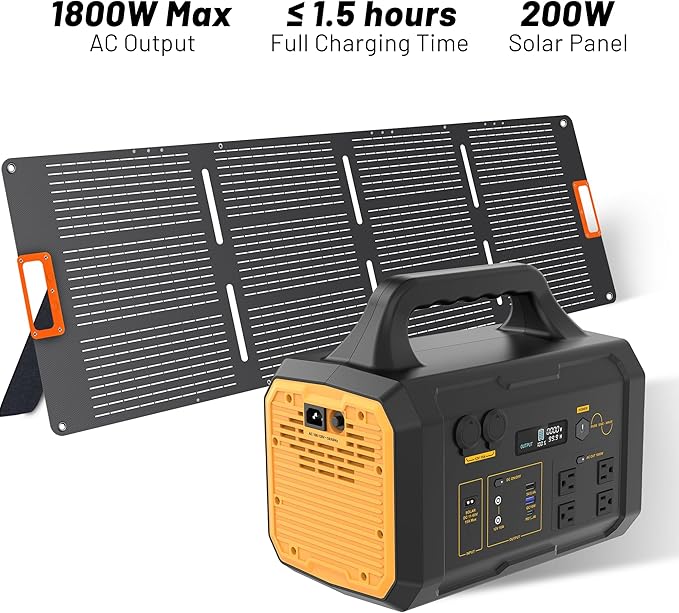 STARY LINE 1800W Solar Generator Kit (2700W Surge), 1024Wh Portable Power Station with 200W Solar Panel, LiFePO4 Battery for RV Life, Van Living, High-Power Appliances Backup,