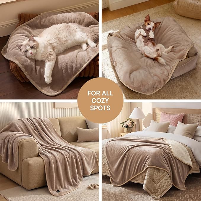 Luciphia Waterproof Blanket for Dog Washable Reversible Sherpa Fleece Throw Blanket for Bed Couch Soft Liquid Pee Proof Furniture Cover Protector for Small Medium Large Pet Cat Khaki 35" x 25"