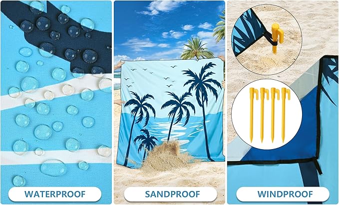 HIHOHO Beach Blanket Waterproof Sandproof Extra Large Beach Mat 79" X 83"/120"x108"for 1-8 Adults Quick Drying Durable Outdoor Picnic Mat for Beach Travel Camping Hiking