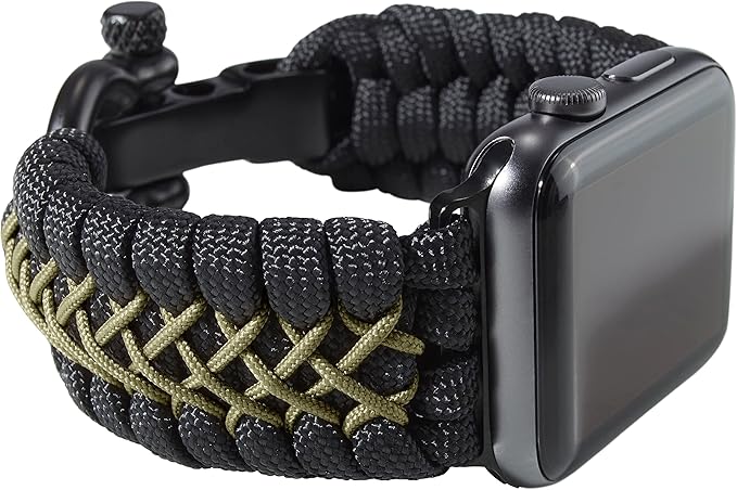 Savior Survival Gear Paracord Watch Band, Compatible with Apple Watch Band 49mm 46mm 45mm 44mm 42mm - iWatch Band Series Ultra 10 9 8 7 6 5 4 3 2 1 SE – Adjustable strap for men (Black - Green, Large)