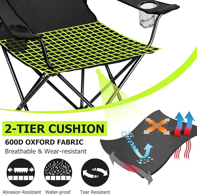 Joyfair Portable Camping Chair, Outdoor Lawn Folding Chairs for Adults, Heavy Duty Large Foldable Chairs for Beach, Fishing, Tailgating and More Outdoor Sport, Carry Bag & Cup Holder