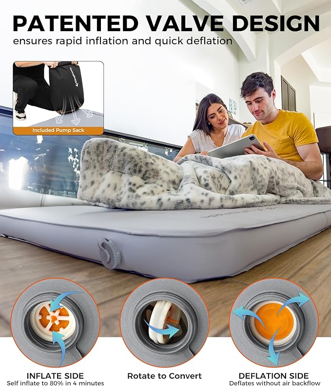 KingCamp Self Inflating Sleeping Pad, 6" Ultra Thick R 15.5 Air & Foam Camping Mattress 2 Person, Full Size Double Sleeping Pad for Camp Tent Outdoor Car, PVC Free, Grey