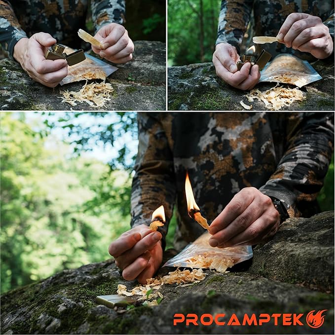Procamptek Fatwood Shaving Fire Starter, Waterproof for Emergency, Survival, Campfire - Non-Toxic, All Natural, 150g