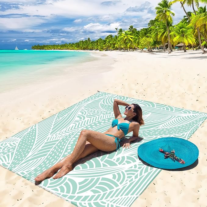 HIHOHO Beach Blanket Waterproof Sandproof Beach Mat for 1-8 Adults Quick Drying Durable Outdoor Picnic Mat for Beach Festival Travel Camping Hiking (LBL-Ripple, 120"×108"(8 Person))
