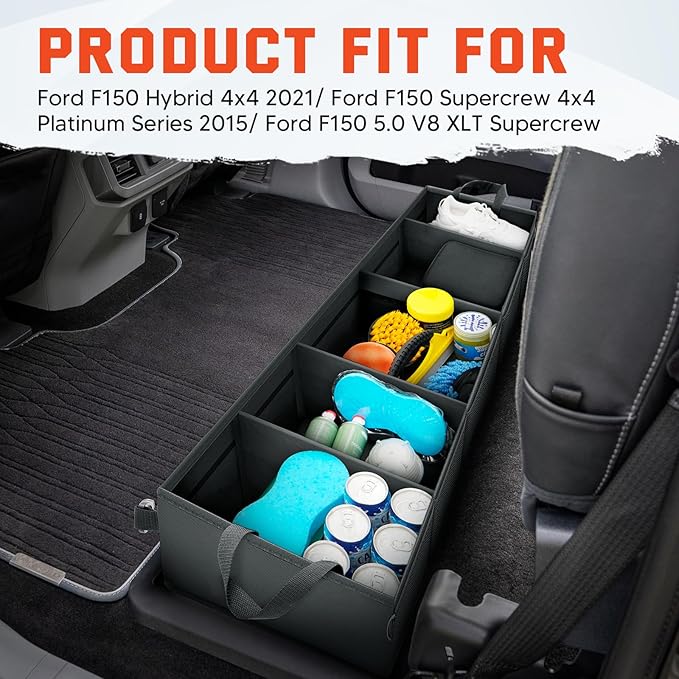 Under Seat Storage - Truck Underseat Tool Box Organizer with 3 Removable Dividers for 2015-2025 2026 Ford F150 SuperCrew Cab & Crew Cab 2017-2024 F250 F350 F450 F550 Super Duty Under bench Storage