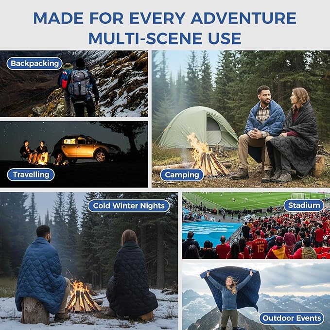 ATEPA Wearable Sleeping Bag, Recycled Water-Resistant Camping Blanket Poncho, Ultralight Packable Stadium Blanket for Outdoor