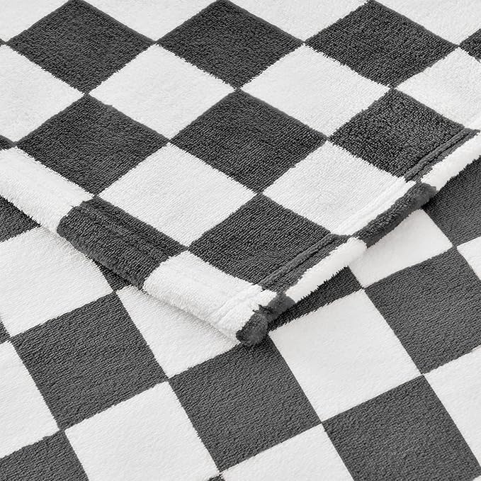 Edenleaf Checkered Blanket Flannel Throw Blankets Soft Cozy Checkered Grid Print Chessboard Gingham Pattern Throws for Bed Sofa Couch for All Seasons, 60x80 Inch, Black