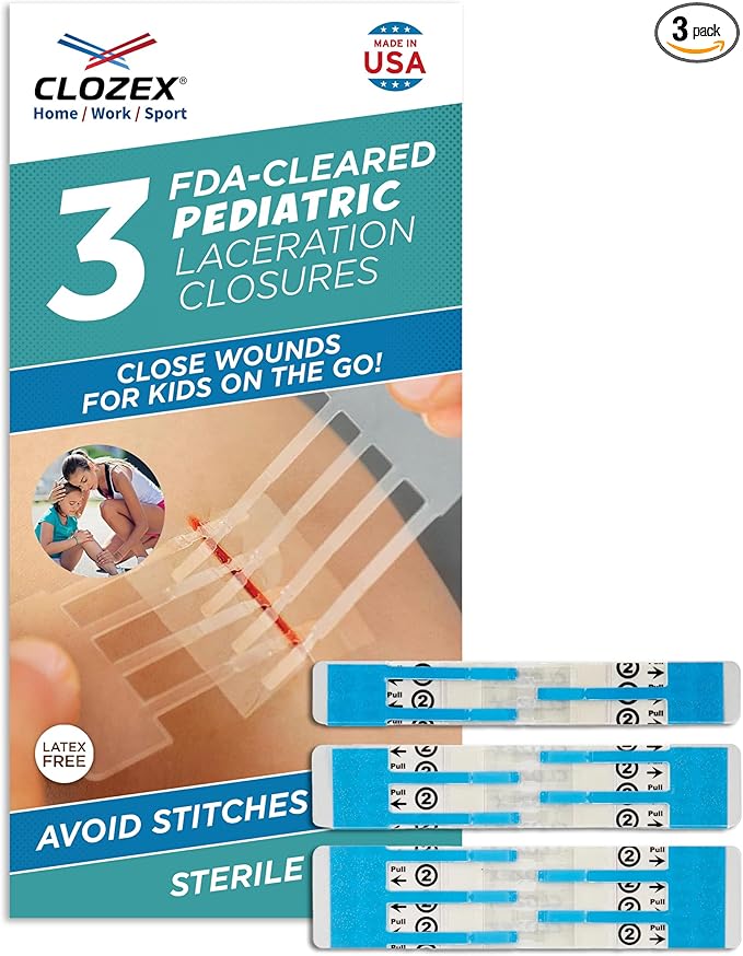 Clozex Pediatric Laceration Closures - Repair Wounds Without Stitches, FSA HSA Eligible Skin Closure Device for 3 Individual Wounds Or Combine for Total Length of 2 3/8 Inches