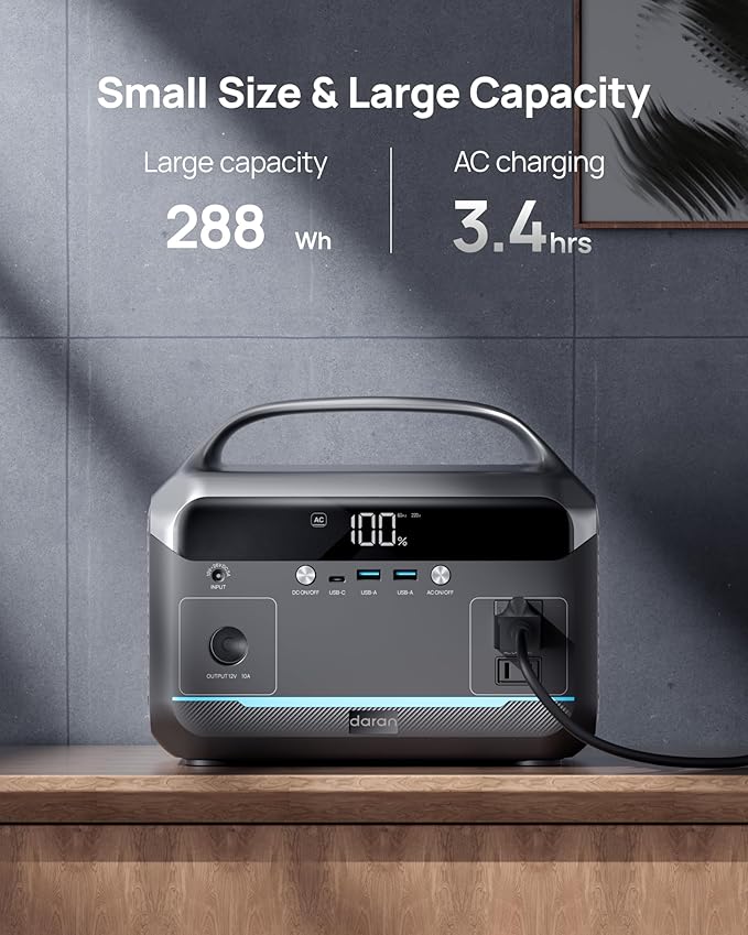 Portable Power Station 350W with 40W Foldable Solar Panel, 288Wh LiFePO4 Battery Solar Generator,110V/600W Surge Backup,Outdoor Power Bank for Hurricane Emergency,RV,Camping,Laptops,Off-Grid living