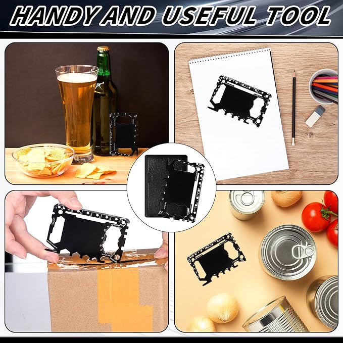 Cholemy 1 Pcs Credit Card Wallet Multitool 46 in 1 Metal Stainless Steel Survival Pocket Tool Bottle Opener Multipurpose Bulk for Husband Dad Men Christmas Birthday Gift, Black