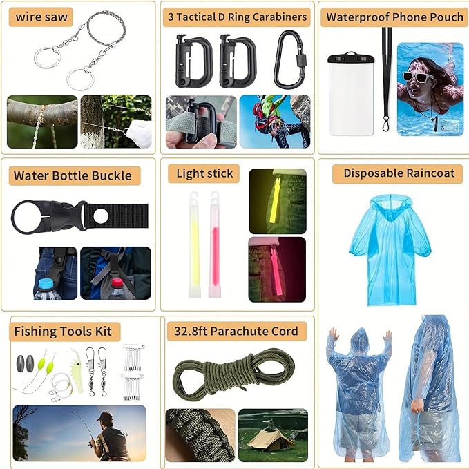 Survival Kit, 252Pcs Survival Gear First Aid Kit with Molle System Compatible Bag and Emergency Tent, Emergency Kit for Earthquake, Outdoor Adventure, Hiking, Hunting, Gifts for Men Women
