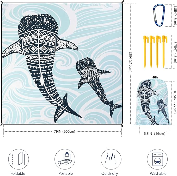 HIHOHO Beach Blanket Waterproof Sandproof Extra Large Beach Mat 79" X 83"/120"x108"for 1-8 Adults Quick Drying Durable Outdoor Picnic Mat for Beach Travel Camping Hiking