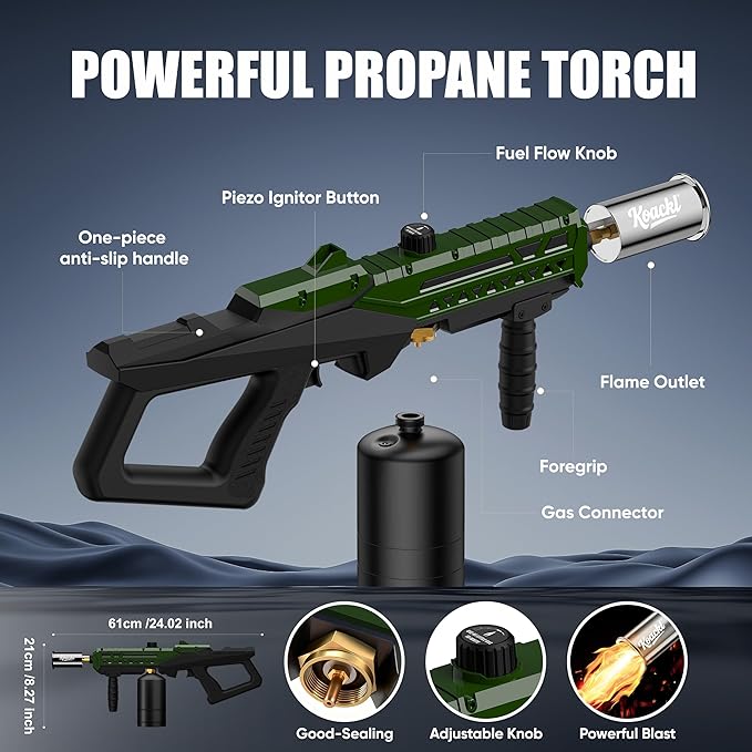 KOACKL Propane Torch Gun | Adjustable Flame Thrower Gun | Gas Welding Kits Blow Torch for Ooutdoor Welding, Campfire & Charcoal (Propane Tank Not Included)