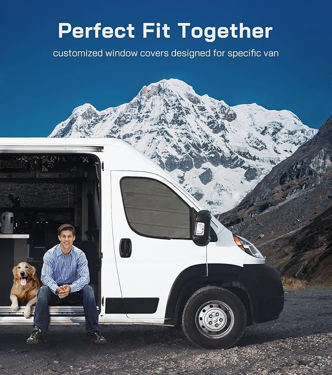 Crew Side Window Cover for Ford Transit Medium/High Roof, 2015-2026, Magnetic Insulated Blackout Window Sunshade, Foldable Design, AllSeasonGuard