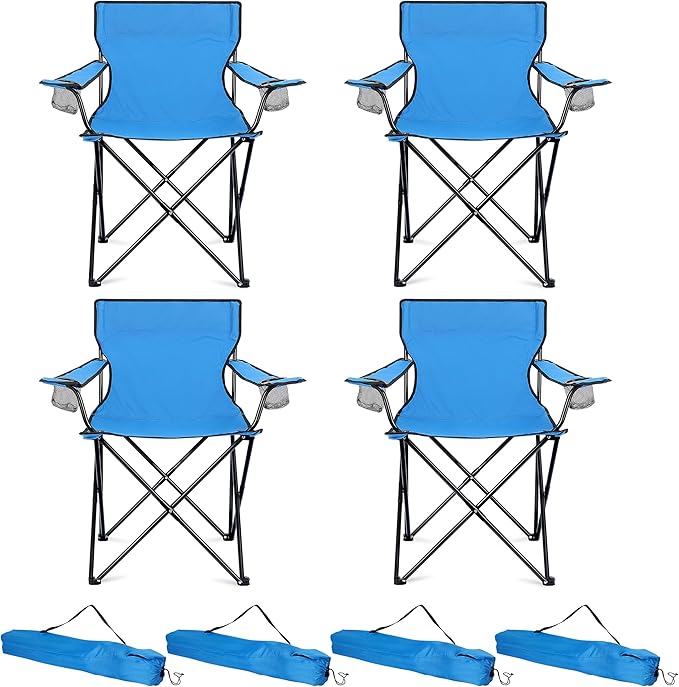 HaSteeL Camping Chairs 4 Pack, Oversized Folding Chair with Cup Holders for Adults, Portable Chair & Carry Bag for Outdoor Backyard, Beach, Lawn, Patio, Picnic, Fishing, Oxford Fabric & Heavy Duty