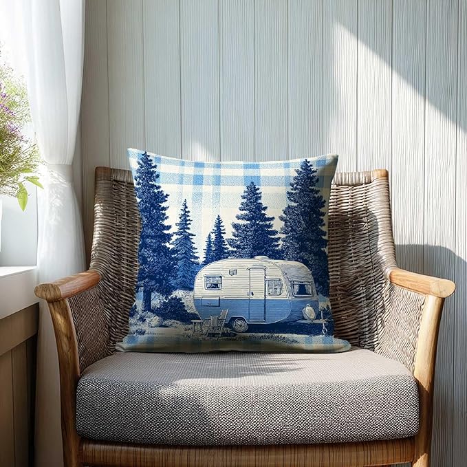 Cabin Throw Pillow Covers 18x18 Set of 2 | Rustic Camping Trailer Cushion Covers | Pine Forest Decorative Pillow Cases for Couch, Sofa, Lodge Bedroom and Lake House Decor