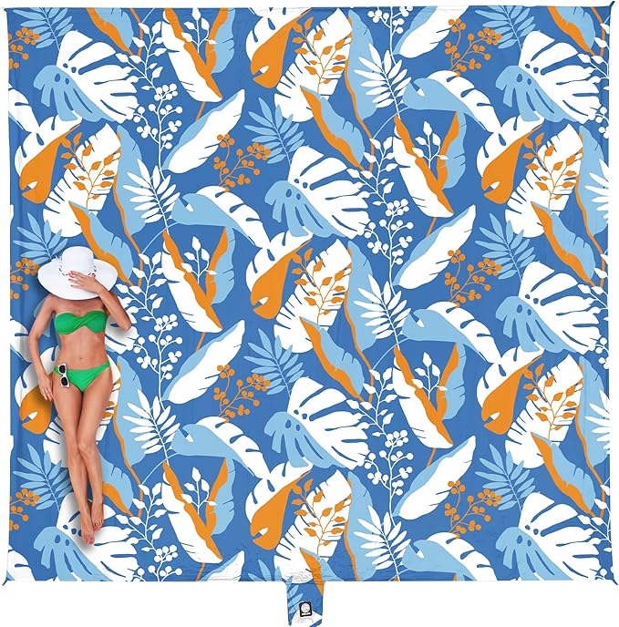 WEKAPO Beach Blanket Waterproof Sandproof Oversized, Extra Large Beach Mat Sand Free, Lightweight & Compact Sand Free Mat with 5 Stakes & 4 Corner Pockets
