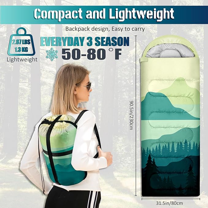Sleeping Bags for Adults, 3 Seasons Warm & Cold Weather Waterproof Lightweight Backpacking Camping Sleeping Bag for Indoor Outdoor Camping Hiking Traveling, Camping Gear Equipment
