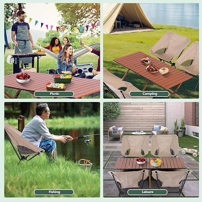 Camping Table Folding, 132 lbs Capacity & 11 lbs Lightweight, 45.5x23.2 Inch Portable Roll Up Low Picnic Table with Carry Bag for 4-6 Person, Beach, Backyard, BBQ, Camping