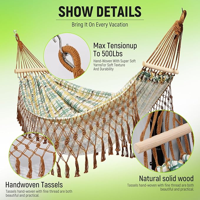 Portable Hammock, Bohemian Hammock,2person Hammock,for Suitable,Patio,Beach,Backyard,Garden,（Cyan 79 * 59